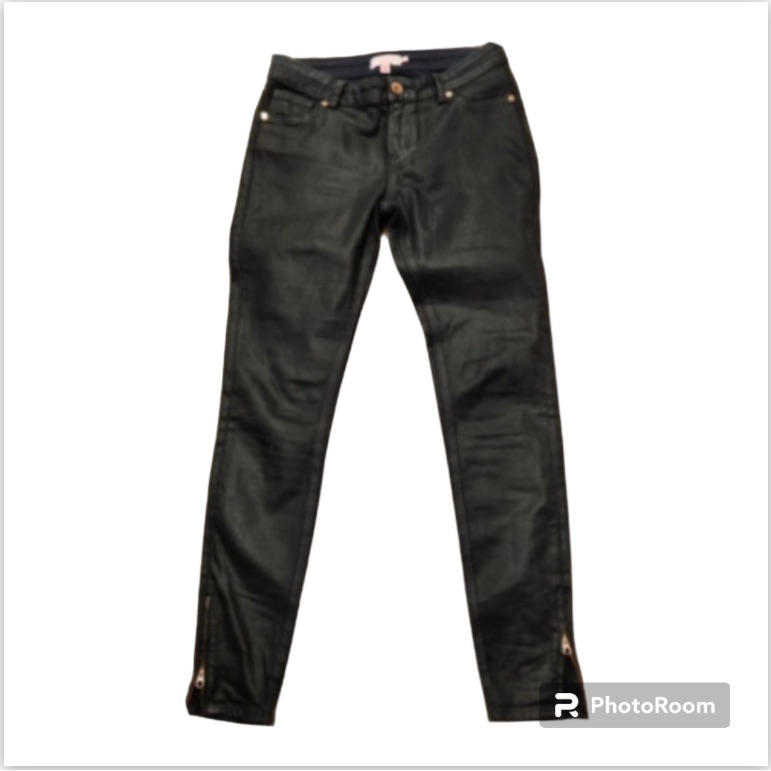 Nwot Ted Beker London Black Skinny Wax Coated Modey Side Zip Size 32